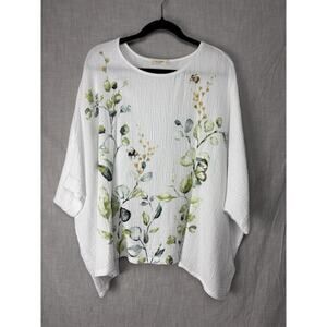 Jess & Jane Tunic Top Art Class White Floral Gauze Boxy Women’s Sz L